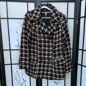 Old Navy Checkered Pea Coat in Black and Brown